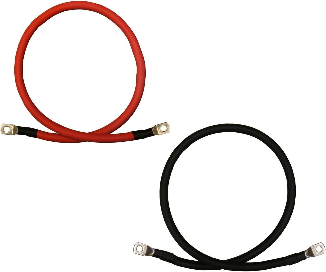 2 AWG Gauge Red + Black Pure Copper Battery Inverter Cables Solar, RV, Car, Boat 5 ft/ 3/8 + 5/16 in Lugs