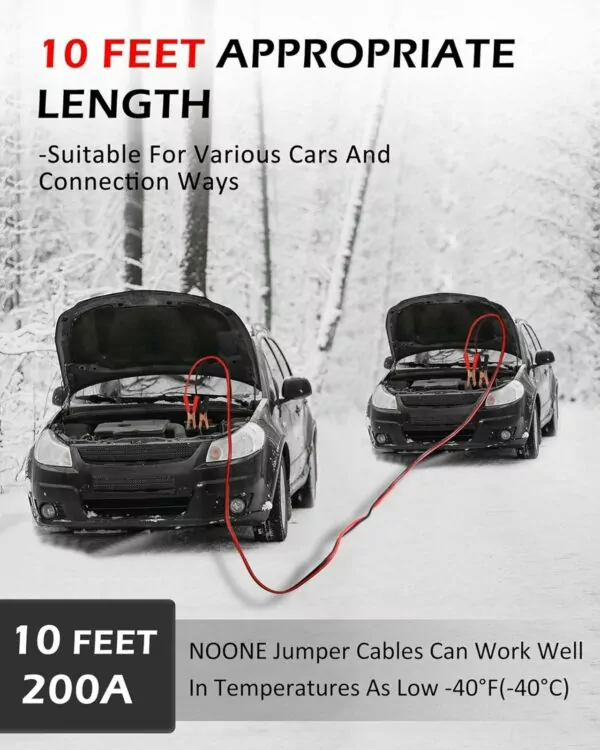 NOONE Heavy Duty Jumper Cables (10-Feet, 10-Gauge) - Image 5