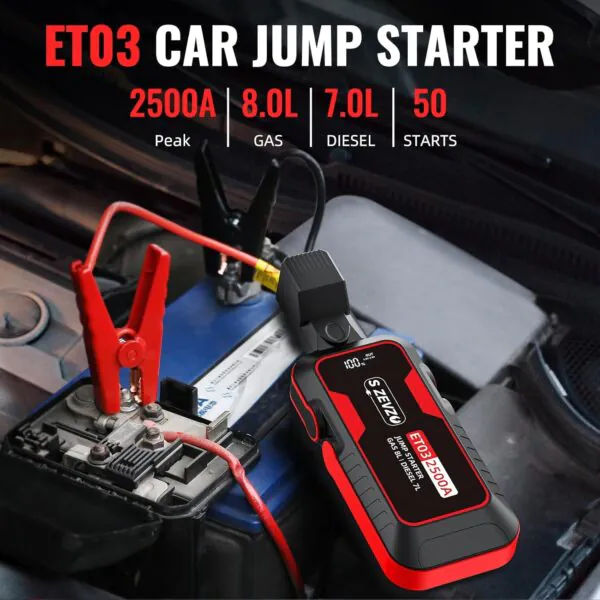 ET03 2500A Car Jump Starter for Gas/Diesel Engines up to 8.0L/7.0L - Image 2