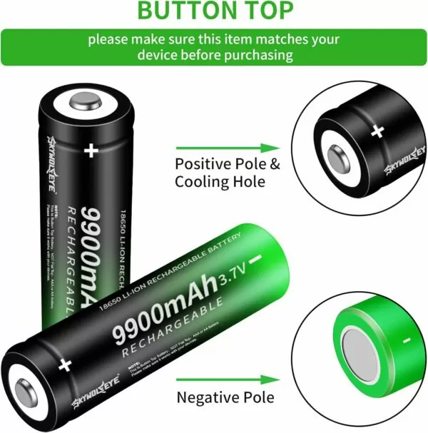 Skywolfeye 4-Pack 9900mAh 18650 Rechargeable Batteries with Charger - Image 3