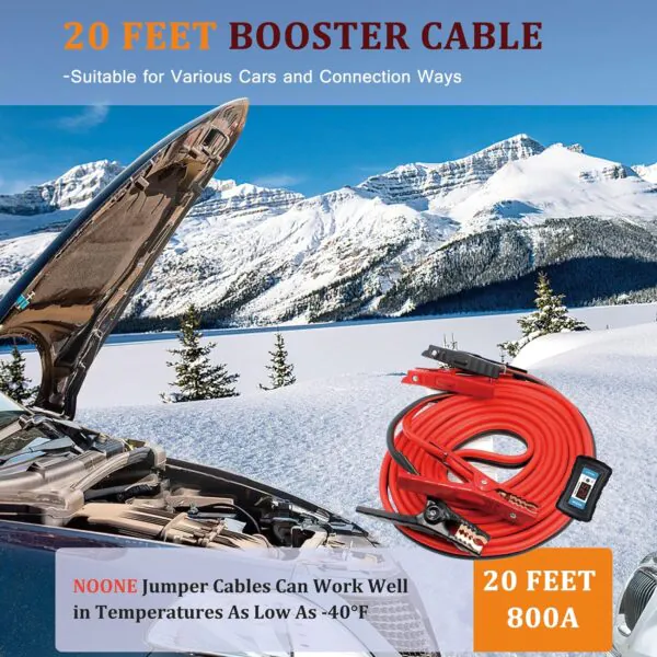 2 Gauge 20ft Jumper Cables with Reverse Polarity Protection - Image 2