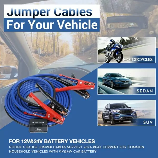 6 Gauge 16 Ft Jumper Cables with Smart Protector and Carry Bag - Image 6