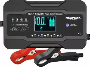 NEXPEAK 10-Amp Car Battery Charger, 12V and 24V Smart Fully Automatic Battery Trickle Charger Maintainer w/Temp Compensation for Truck Motorcycle Lawn Mower Boat Marine Lead Acid Batteries