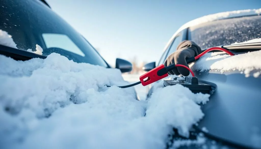 Jump starting a car battery in winter