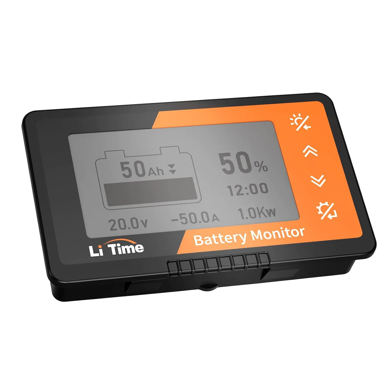 LiTime 500A Battery Monitor with Shunt, 8V-120V Battery Monitor for RV Motorcycle Golf Cart Solar Panel with LCD Backlight Screen Buzzer Alarm, Capacity Percentage Time Power Voltmeter Display