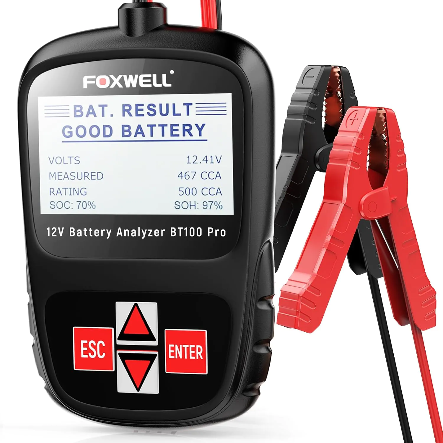 FOXWELL BT100 Pro Car Battery Tester 12V Automotive, 100-1100CCA Battery Load Tester, Digital Analyzer for Car, Motorcycle, Truck, Boat, RV, Marine & More