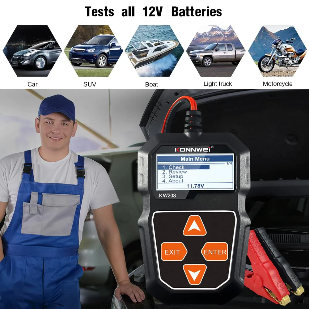 New Version Car Battery Tester 12V 100-2000 CCA Load Tester Automotive Alternator Tester Maintenance-Free Battery Digital Scaner Diagnostic Battery Analyzer for Truck Marine SUV Boat